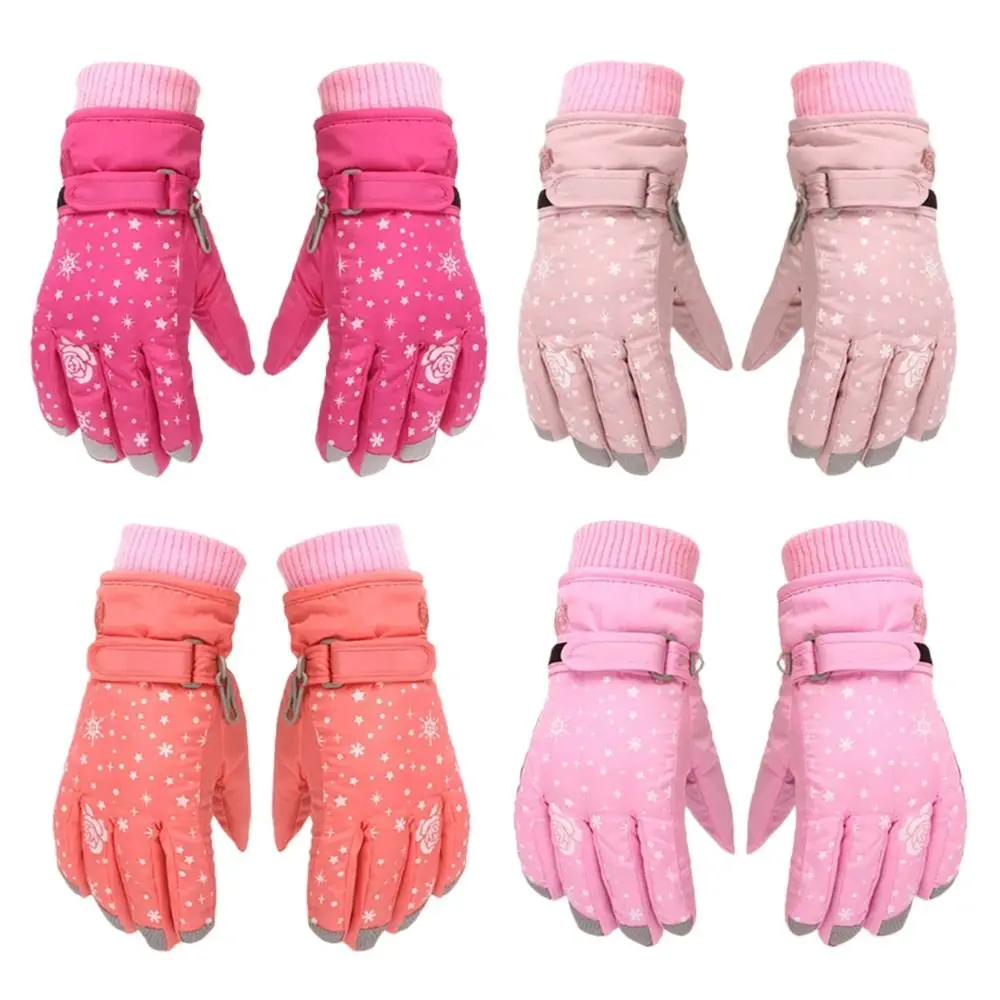 Girls Snow Snowboard Thicken Warm Waterproof Children Skiing Gloves Outdoor Sports Mittens Ski Kids Cycling Gloves 5-8Years