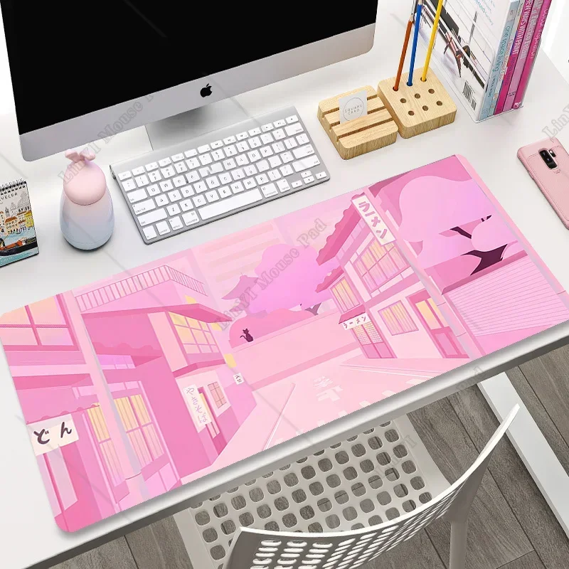 Pink Cat Gaming Mousepad 90x40 cm Keyboard Mat Anime XL Mouse Pad Gamer Cartoon Deskmat Pc Accessories Kawaii Cute Mouse Pad