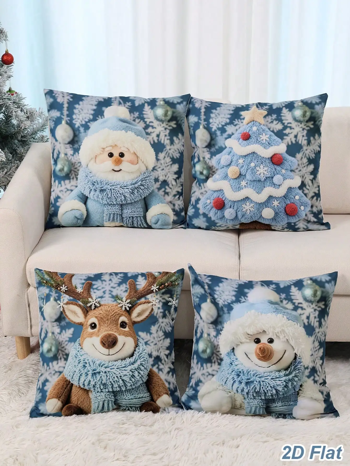 4pcs Christmas Peach Skin Pillowcases, Santa Claus, Snowman, Reindeer, Christmas Tree Design, 45*45cm Cushion Covers, Country Harvest Style Holiday Pillow Covers (Pillow Inserts Not Included), Merry Christmas Decorations