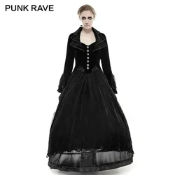 PUNK RAVE Gothic Tail Lace Black Vintage Long Coats Woman Velvet Jacquard Full Sleeve Cascade Collar Jacket Halloween Party