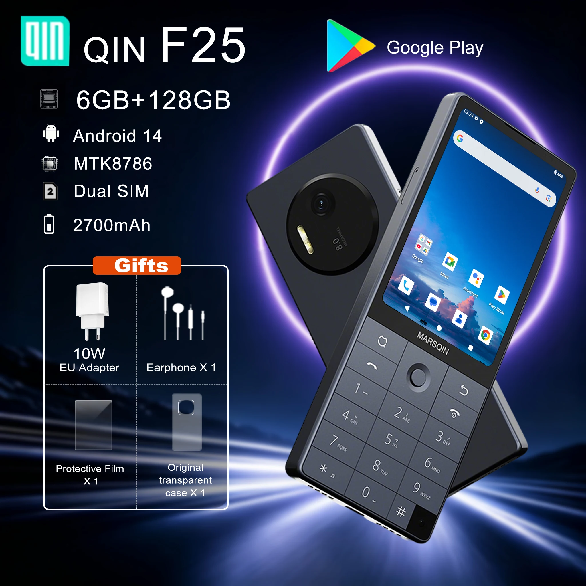 QIN F25 Dual SIM Mini Smartphone Android 14 Google Play 6GB 128GB