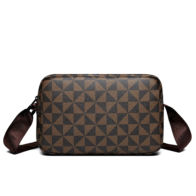 Allover Geometric Print Crossbody Bag for Men Retro Shark Mouth Sling Purse Casual Adjustable Strap Shoulder Bag