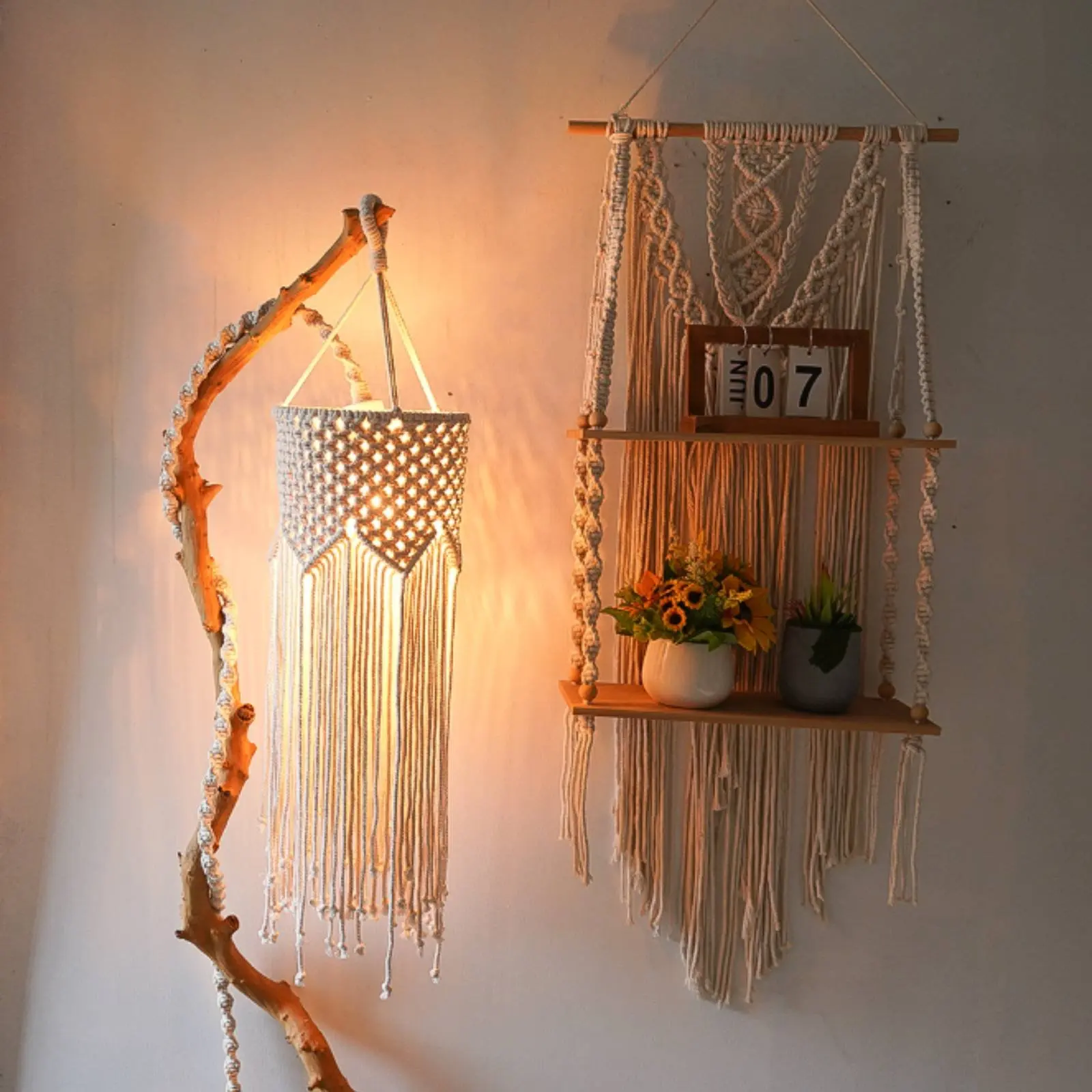 

Boho Hanging Lamp Shade Handmade Macrame Lamp Shade Woven Hanging Lampshade Decorative Home Decor Cotton Rope for Wedding