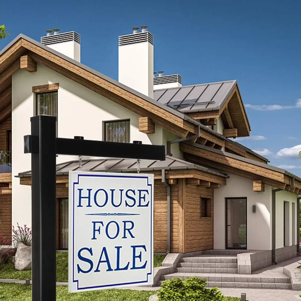 Vinyl PVC Real Estate Sign Post, 6' Tall Yard Post for Sale Open House and Home, Black (Two Pack)
