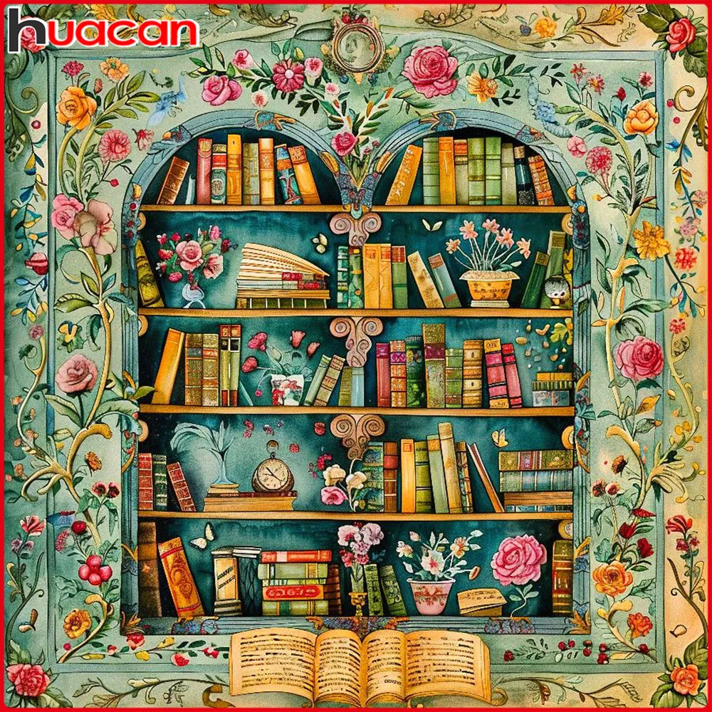 Huacan Vollquadrat Rundbohrer Diamant Malerei Bücherregal Diamant Mosaik Blumenkunst Dekorative Gemälde