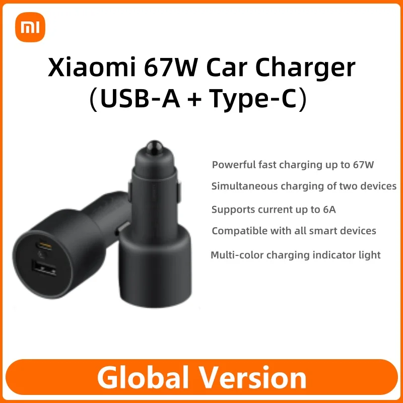 オリジナルxiaomi-67w-pdカーチャージャー-デュアルusb-a-type-cポート-5a急速充電カーパワーアダプター-最大55w-シングルポート-全type-c対応