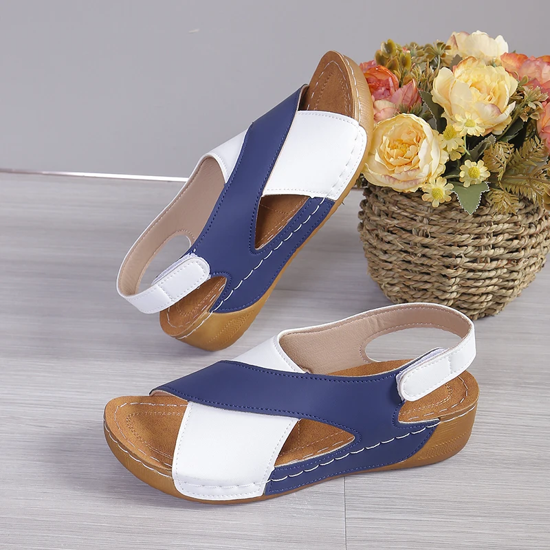 Summer Peep Toe Non Slip Beach Shoes Woman Comfortable Platform Roman Sandalias Mujer New Women's Contrast Color Wedge Sandals