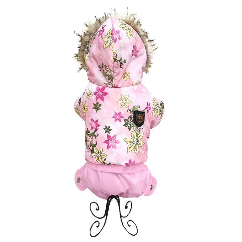 New Pineocus Hooded Warm Winter Thickness Pet Dog Clothes Cat Puppy Dogs Coat Jackets With Flower Pattern From S-XL