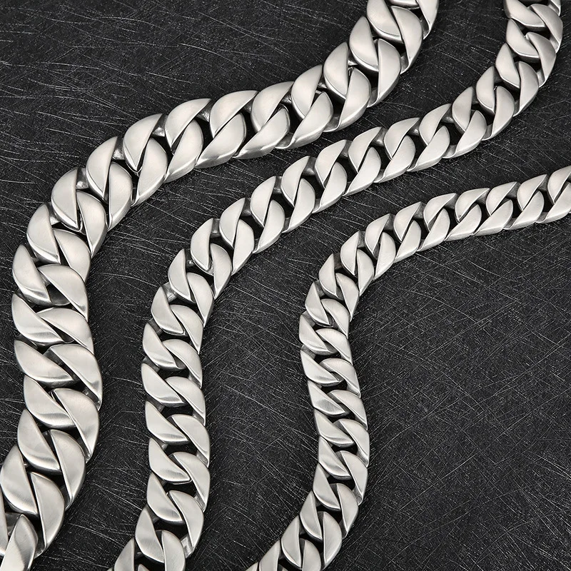 24/31mm Heavy Punk Curb Cuban Chain Necklace Jewelry Men Women Hiphop Matte Brush Stainless Steel Bike Biker Necklaces Bracelet