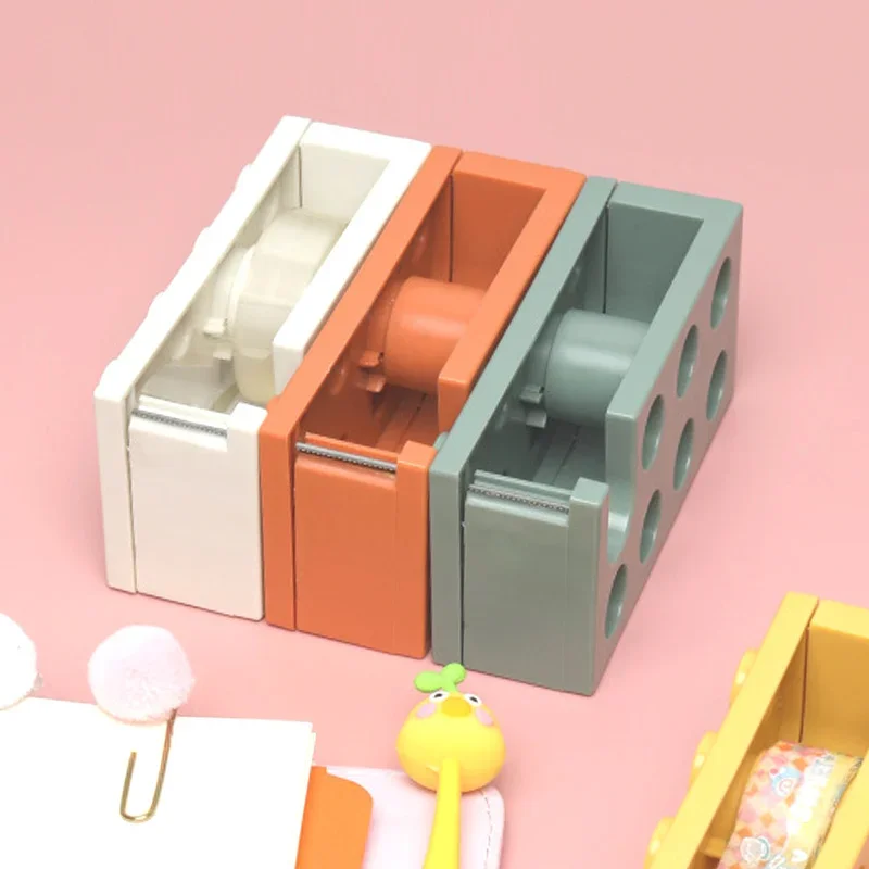 Creative Paper Tape Cutter Office Building Block Shaped Stationery Masking Tape Holder Dispenser Washi Tape Storage Office Tools