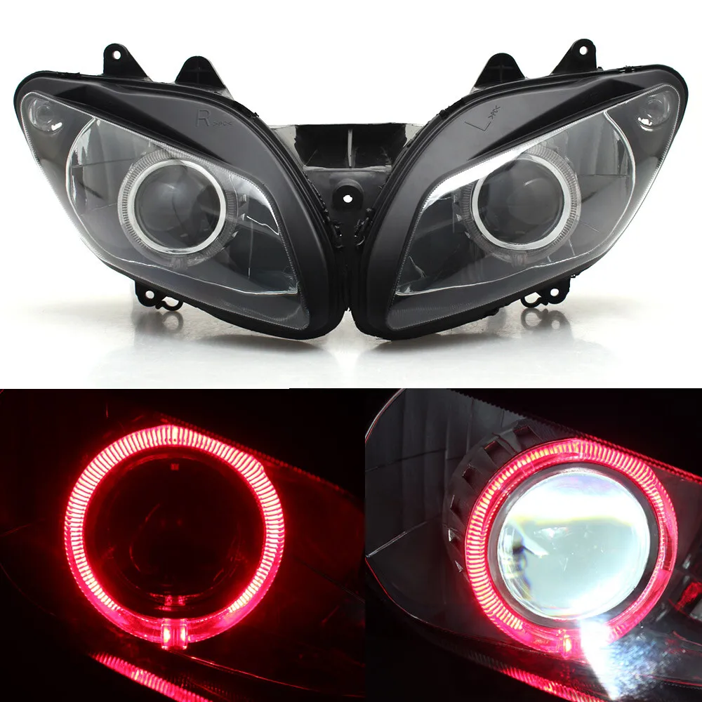 

Аксессуары для мотоциклов: полностью собранный передний HID-фонарь с красным ангельским глазом, ближний/дальний свет, для Yamaha YZF-R1 2002-2003