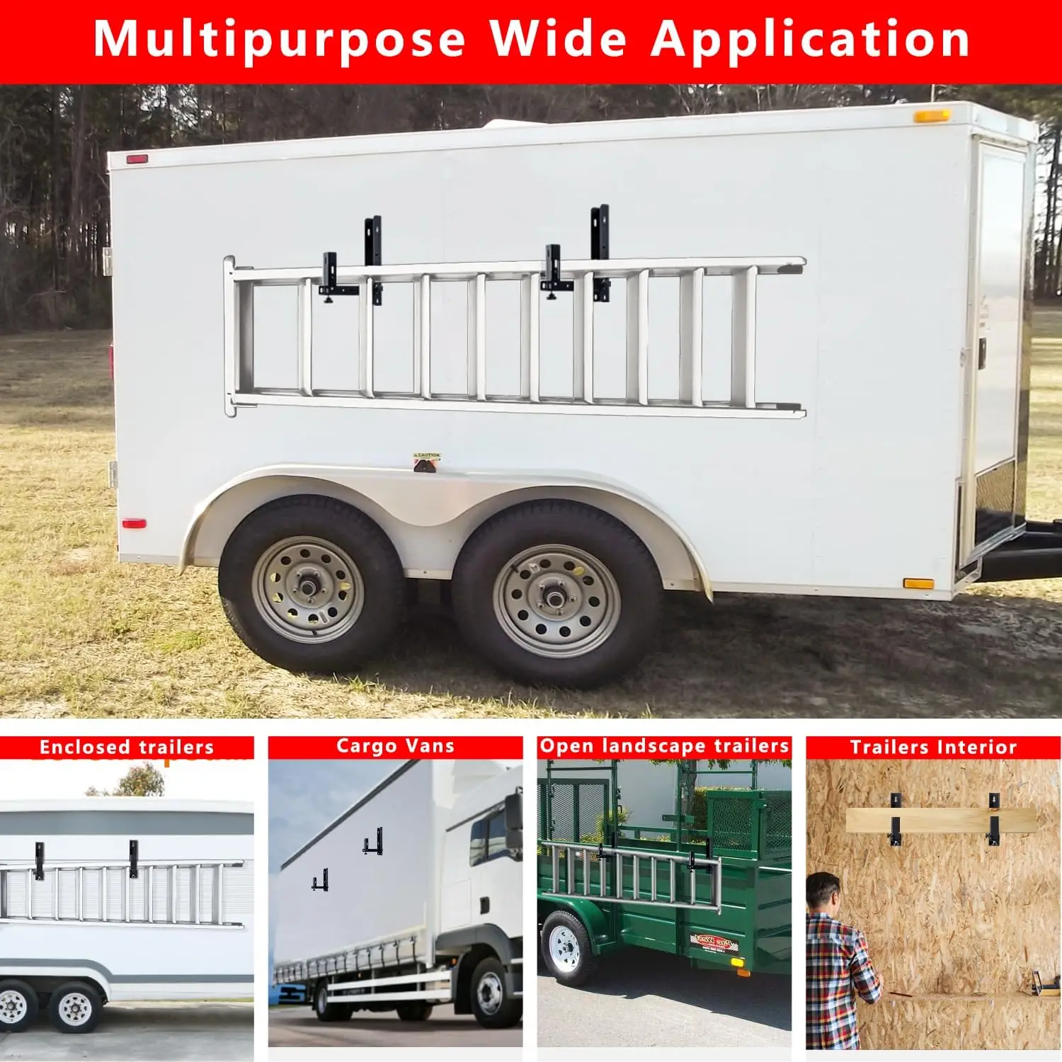300LBS الجانب جبل مقطورة سلم الرف 2 رفوف الثقيلة الصلب سلم رفوف صالح للجدار الجانبي مقطورة مفتوحة ومغلقة