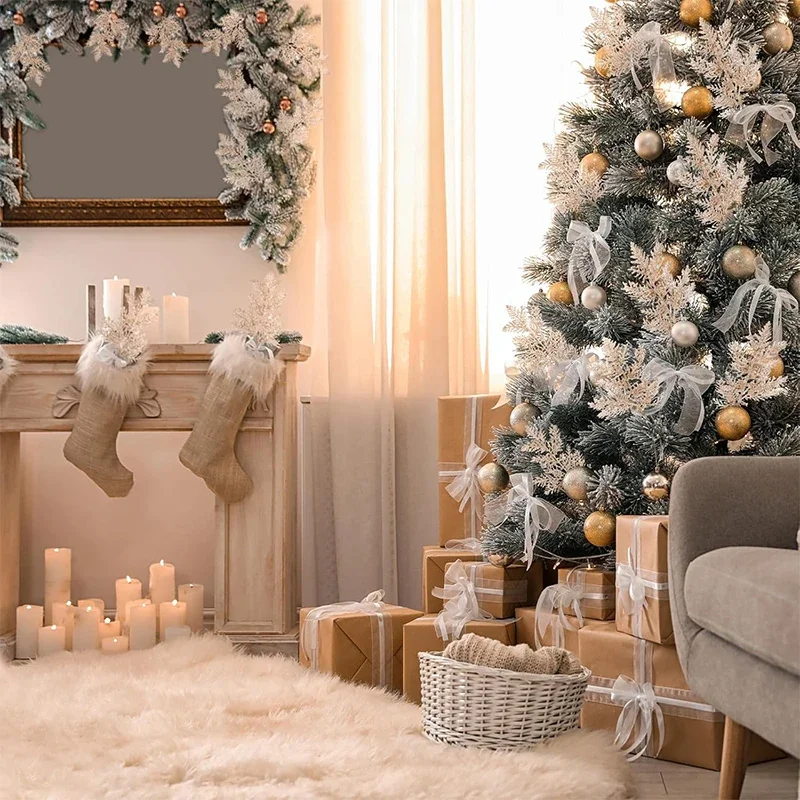 Glitzernde Künstliche Kiefernnadel-Zweige 5/10 Stück Weihnachtsbaum-Kranz DIY Blattwerk-Stiele Heim-Party Weihnachtsgirlande Deko-Ornamente – Detail 5