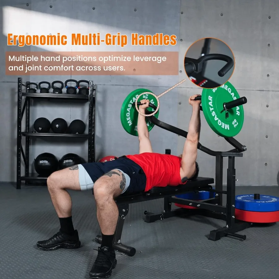 آلة ضغط الصدر للمنزل وصالة الألعاب الرياضية ومسند ظهر قابل للتعديل وأوتاد مزدوجة النطاق لضغط مقاعد البدلاء المسطحة والميل وحركة الذراع المتقاربة