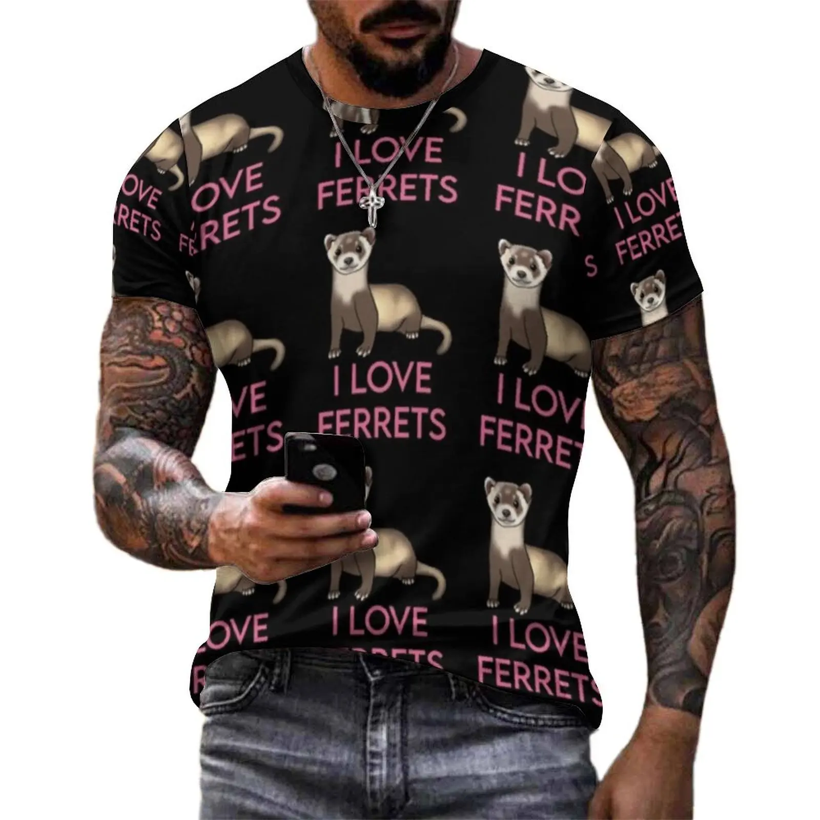 Ferret Lovers T-Shirt I Love Ferrets Hip Hop T-Shirts Short Sleeve Design Tops Hot Summer Kawaii Oversize Top Tees
