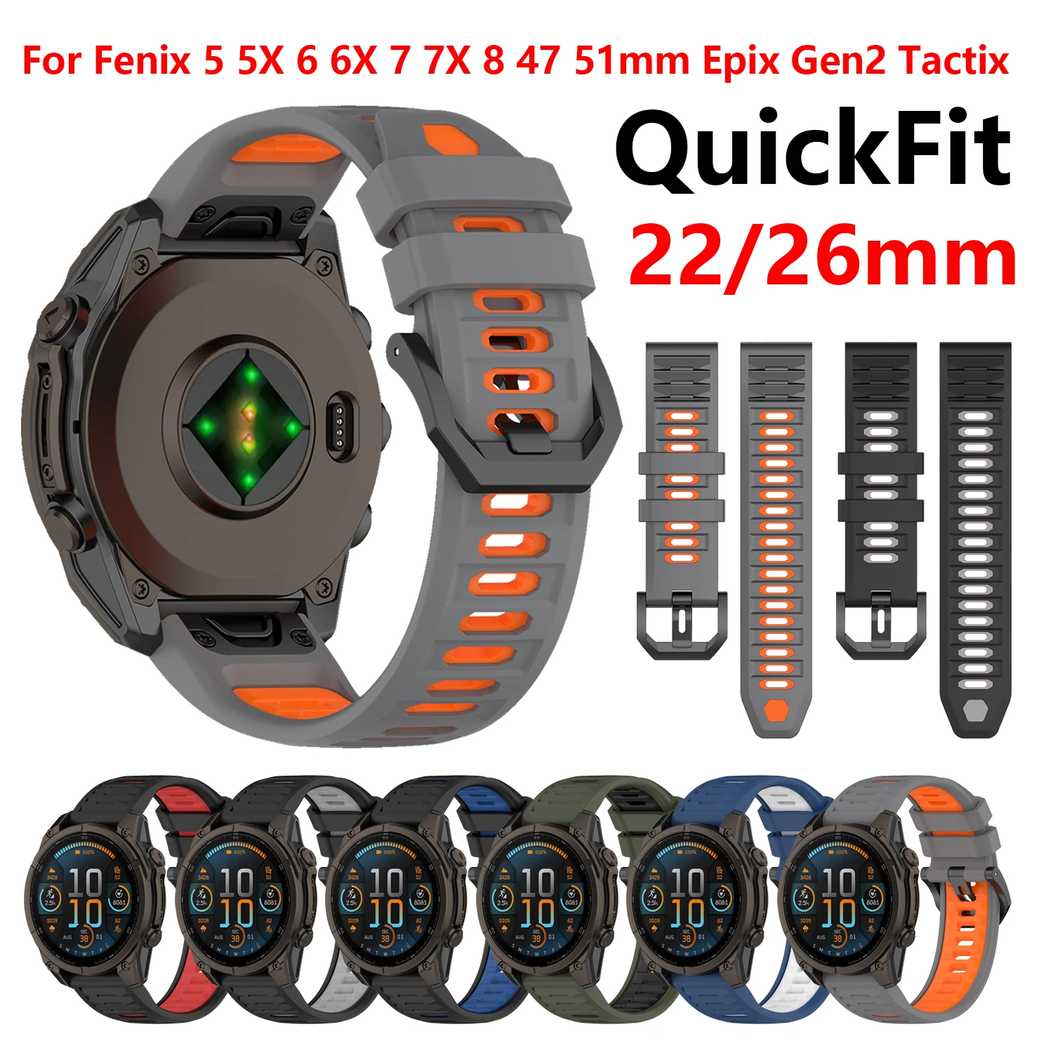 QuickFit 26mm 22mm Silikonarmband für Garmin Fenix E 8 7X 7 6 6X 5X/Epix Pro Gen2 51mm 47mm/Tactix/Quatix/Enduro/MARQ Uhrenarmband