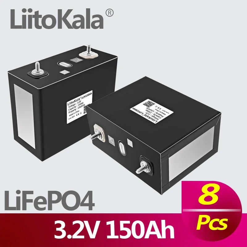 

8PCS LiitoKala 3.2V 150Ah Lifepo4 Cells 300A High Discharge Current For DIY 12V 24V 48V E-bike Car Boat Start Solar Motorhome