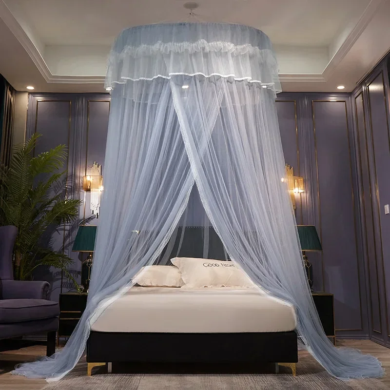 Breathable Round Top Hanging Mosquito Net Top Hook Lace Bed Canopy Encrypted Mesh Court Style Crib Canopy Bedroom Decoration