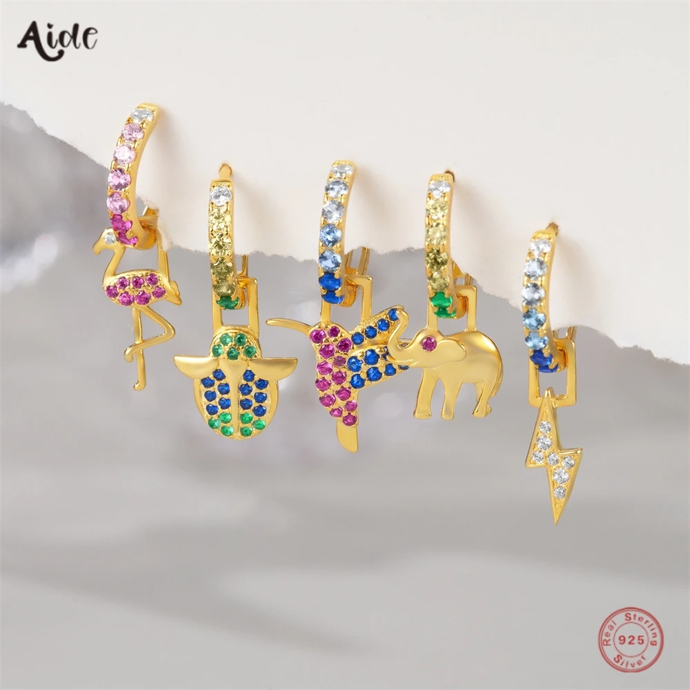 Aide 925 ayar gümüş 1 adet fil Goldfish Charm kakma renkli zirkon kolye toka Hoop kadınlar için Vintage hayvan figürlü mücevherat