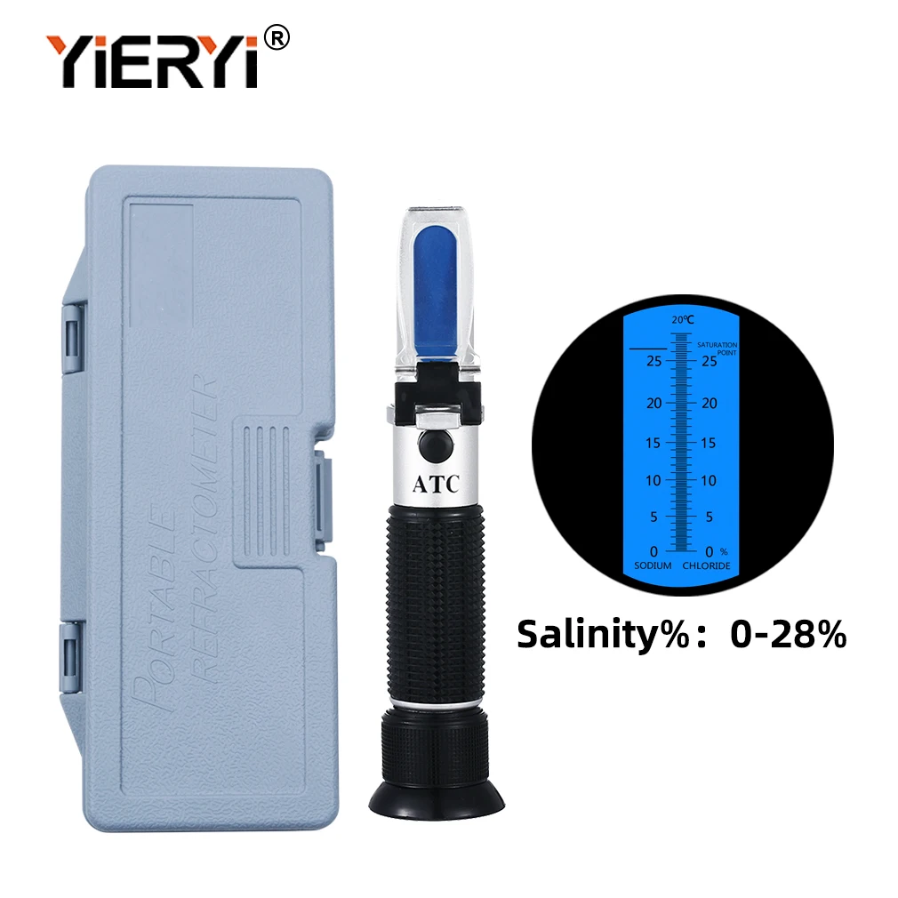 Yieryi Portable 0-28% Salinity Refractometer Salt Concentration Meter Salt Solution Density Tester ATC for Pool Aquarium Food