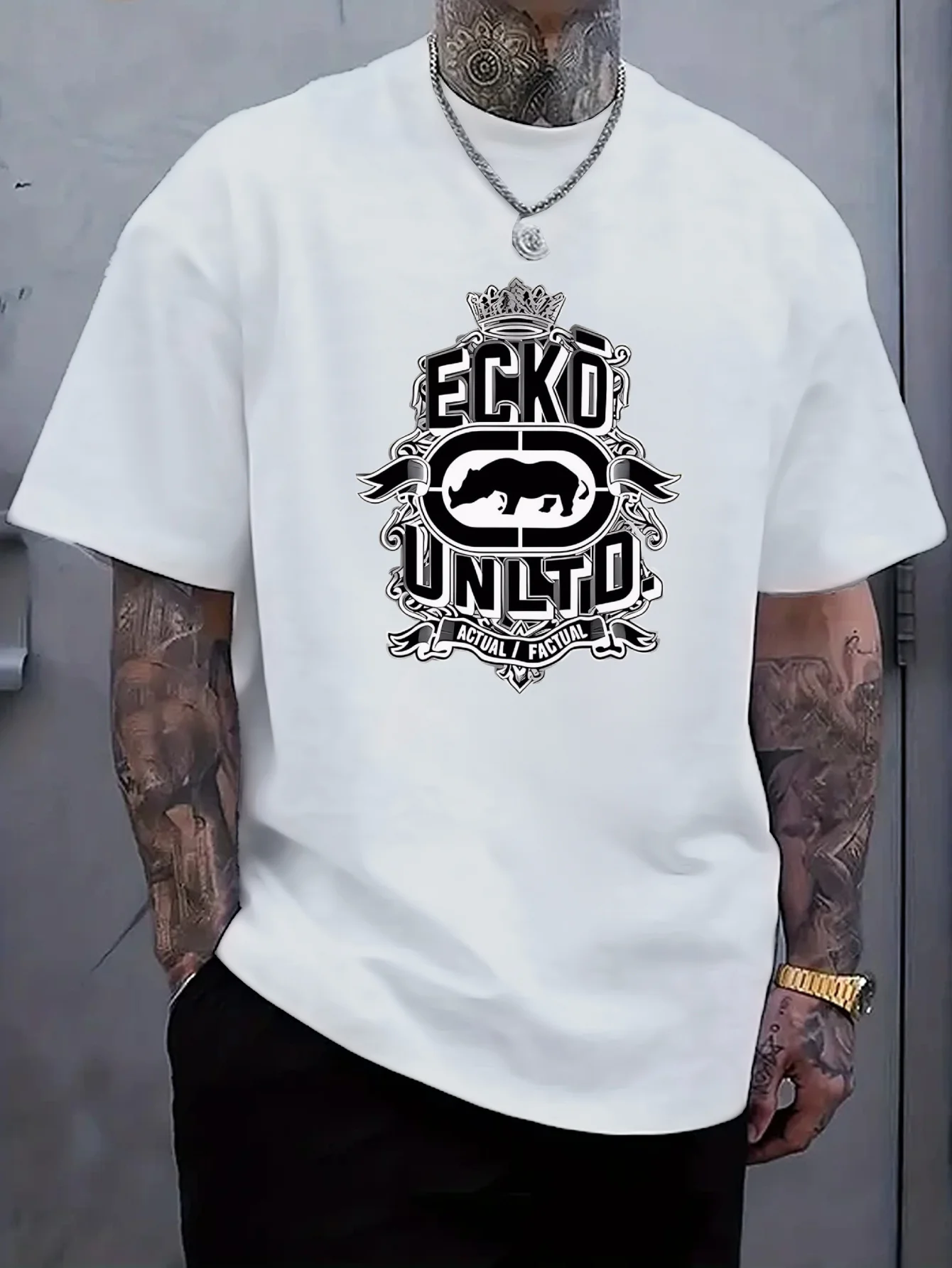 Pure Cotton Casual Wear White T-Shirt Featuring a Crown And Elephant Graphic Breathable and Comfort