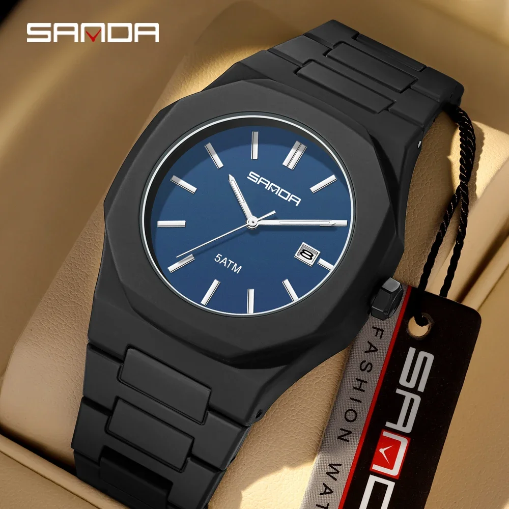 SANDA new fashionable quartz watch for men and women, 5ATM waterproof octagonal simple dial, matte frosted student watch 9091