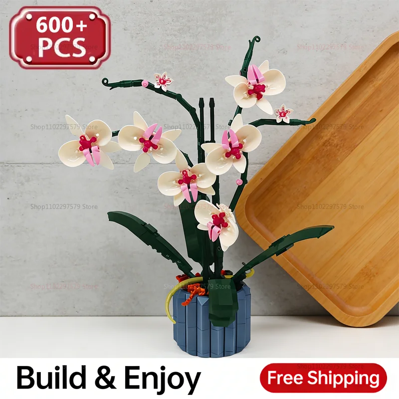 2026 جديد رومانسية زهرة 600 + قطعة باقة الأوركيد بنة لتقوم بها بنفسك بوعاء التوضيح عدة الجمعية الطوب اللعب فومانسي فتاة هدية