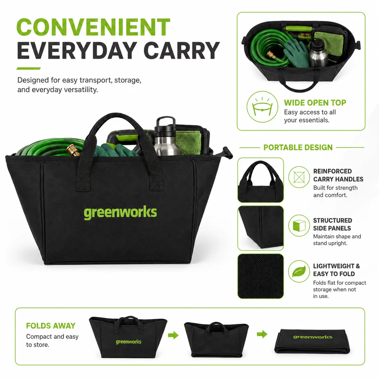 Greenworks Canvas Tool Tote Bag Portable Hand Tote With Full Zipper Closure Durable Wear-Resistant Fabric Wide Opening