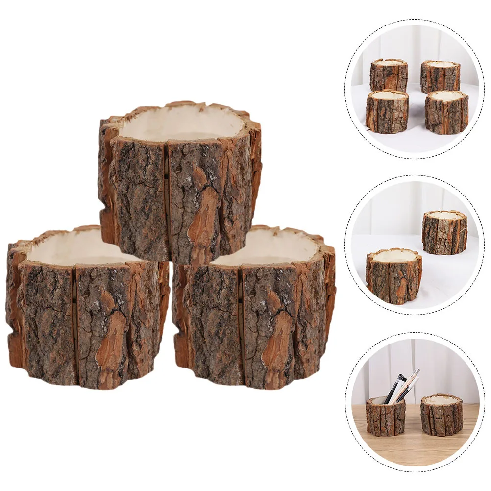 

3pcs Wooden Pen Holder Desktop Organizer Pencil Storage Makeup Brushes Tea Sets Vintage Stationery Container Desk Accessories