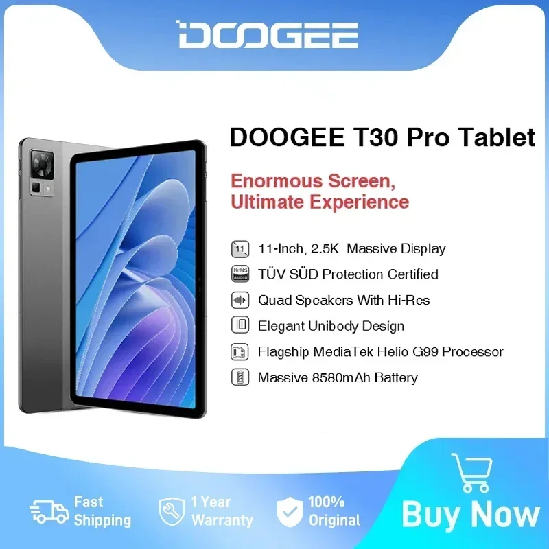 DOOGEE T30 Pro Tablet 11'' 2.5K Display TÜV SÜD Certified 8GB 256GB Helio G99 6nm Quad Speaker 20MP Camera 8580mAh With JPN Plug