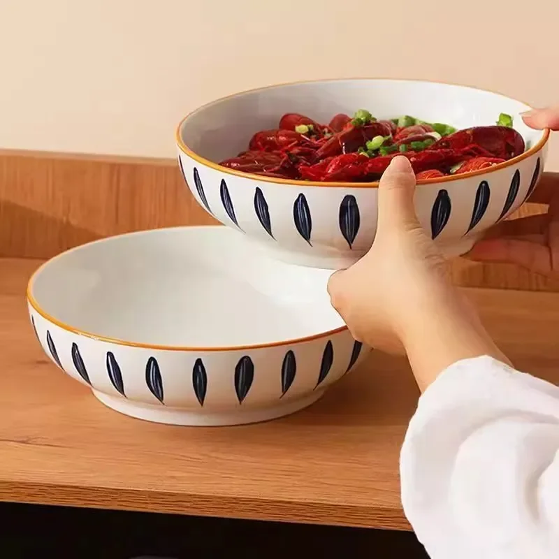 9 Inch Ceramic Big Soup Bowl, Large Capacity Sauerkraut Fish Basin Bowl, Household Bowl for Boiled Fish Fillets Home Tableware