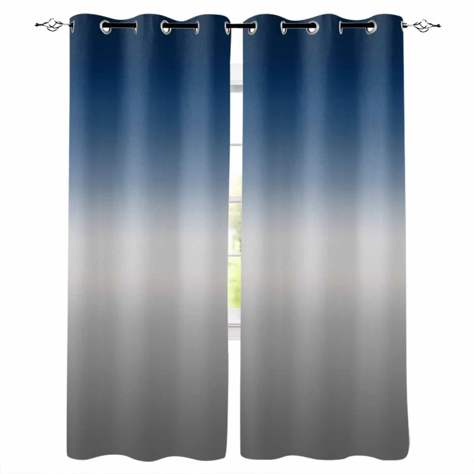 Blue Grey Gradient Abstract Curtains for Living Room Window Decoration Curtains in Home Kitchen Luxury Bedroom Drapes