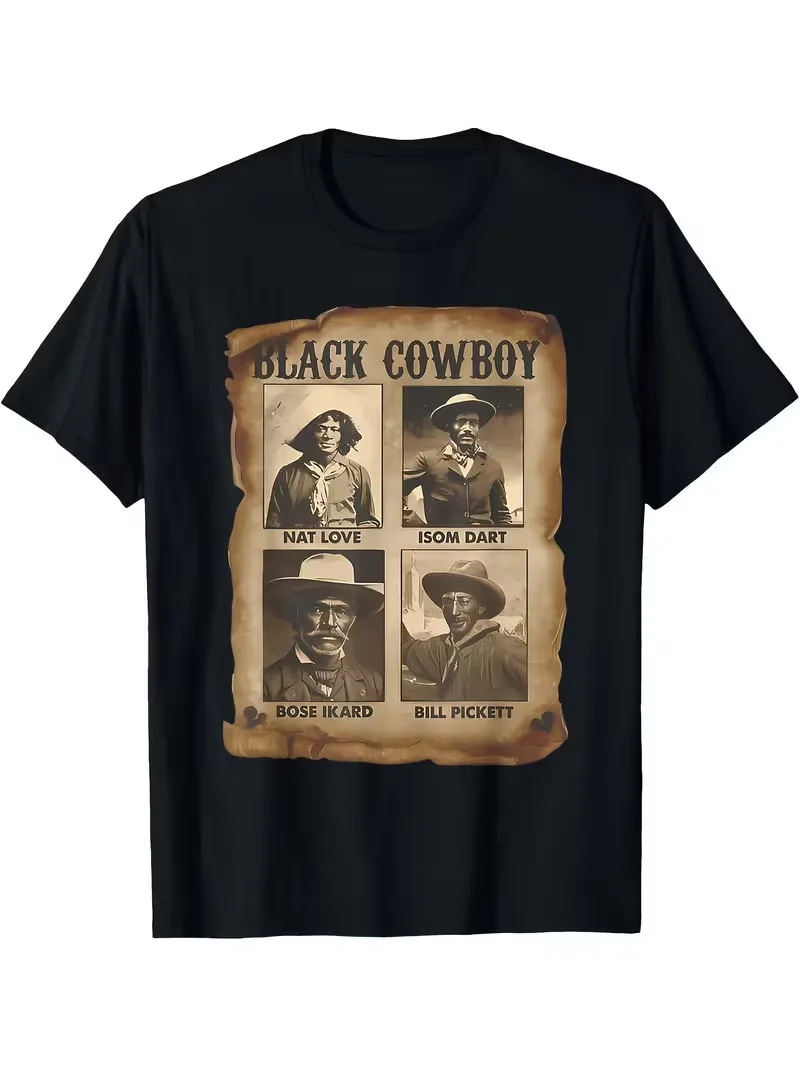 

Men's African American Cowboy T-Shirt - Vintage Western Graphic Tee with BLACK C