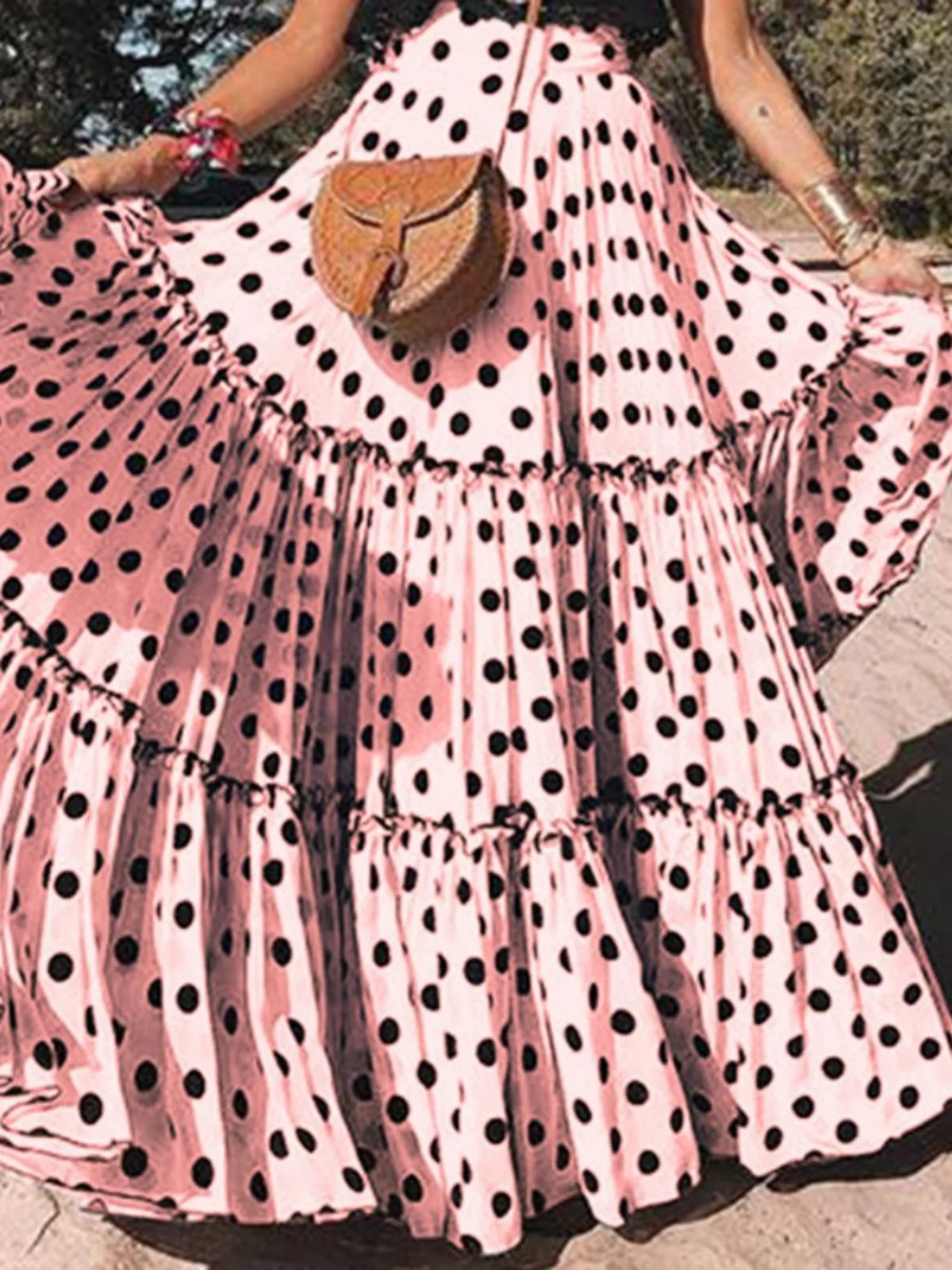 

Длинная юбка со свободным подолом в горошек, юбка-миди трапециевидной формы, уличная юбка с высокой талией, другие материалы, 00% осенняя коллекция