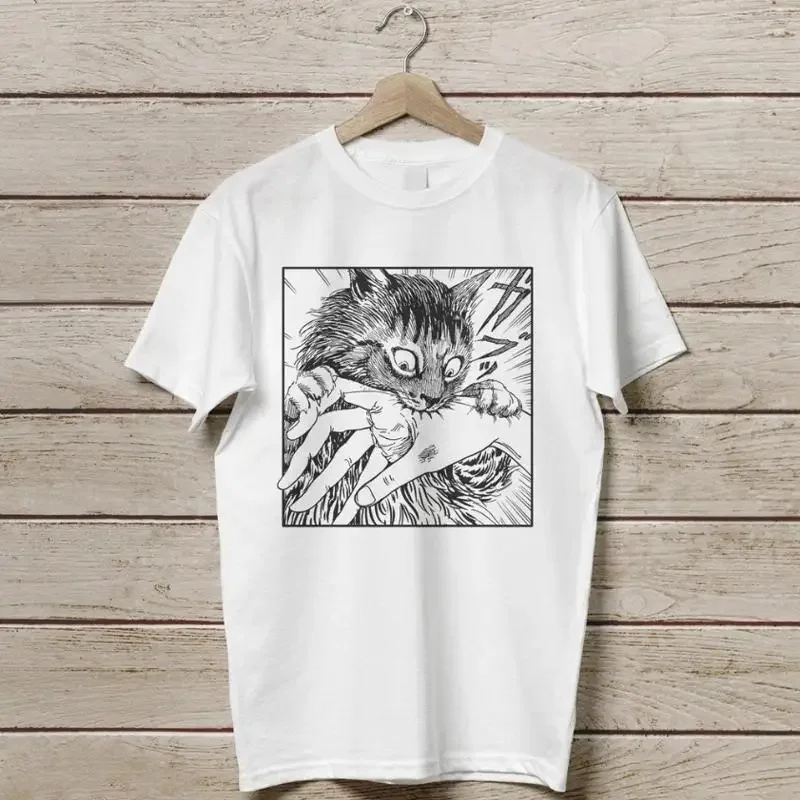 Cat Bite Japanese Horror Comic T shirt S 5XL