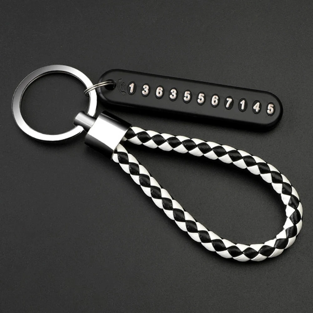 Lock Key Ring Leather Bradied Vehicle Pendant Car Keychain Keyring Phone Number Plate Anti-lost