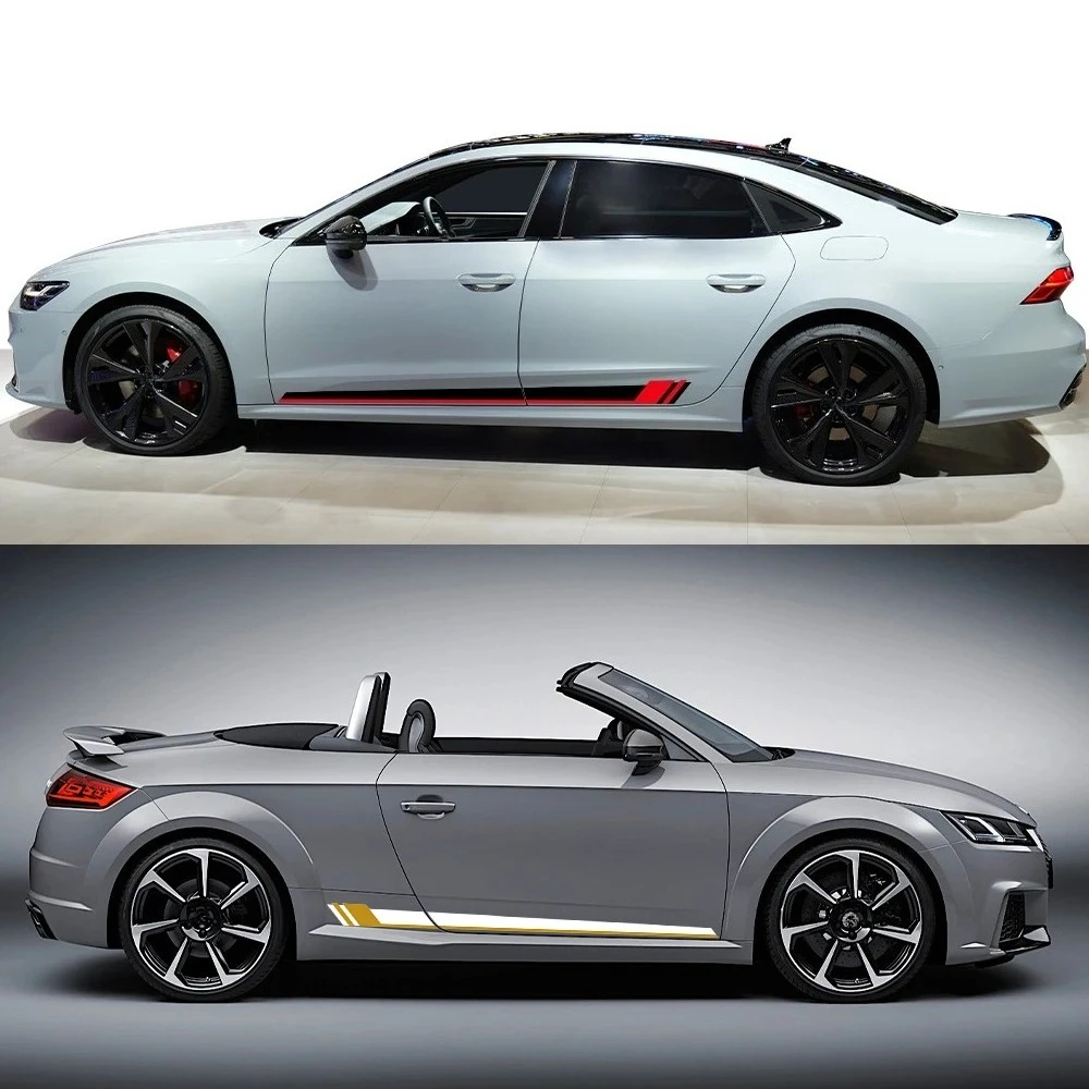 2Pcs Car Door Side Stickers Racing Vinyl Decals Auto Decoration Accessories for Audi TT RS A3 A4 A5 A6 S3 S4 S5 RS3 RS4 RS5 RS6