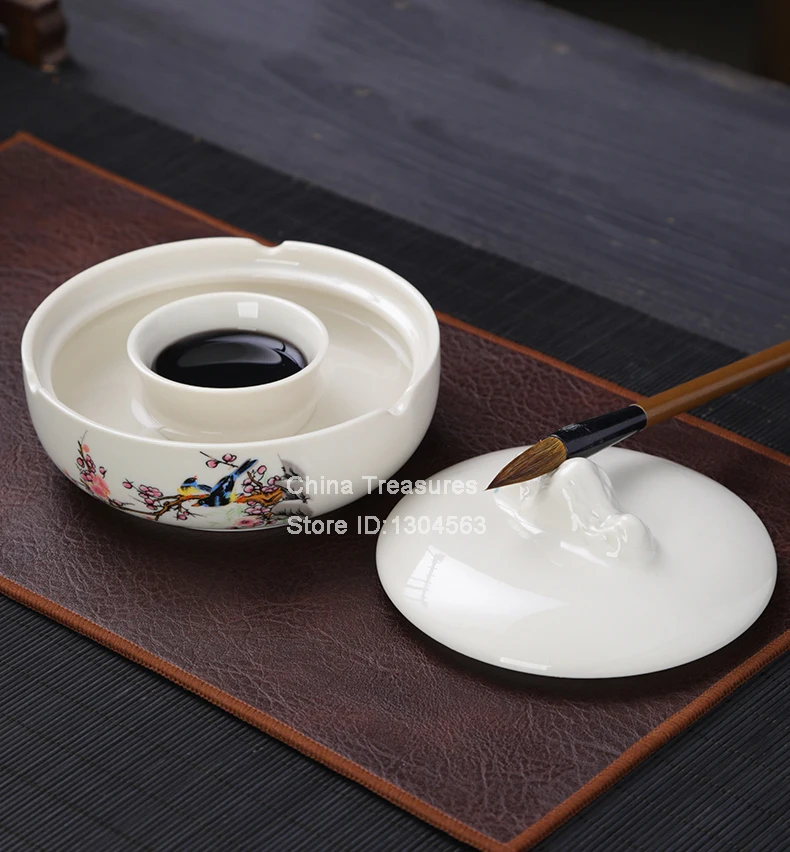 3 in 1 function Ceramic Ink Dish Brush Washer Brush Holer Paint Plate Art School Supplies