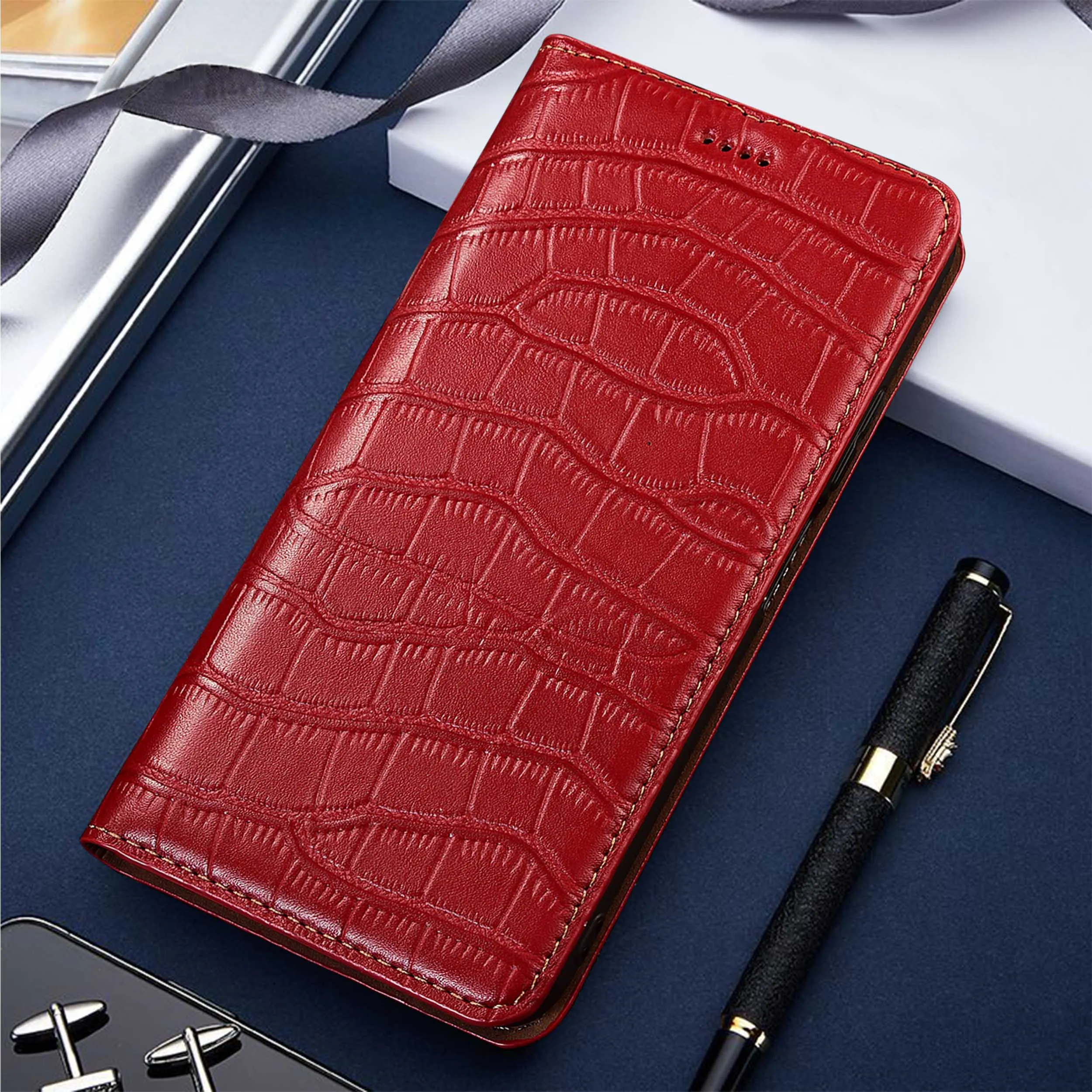 

Genuine Leather Phone Case For Vivo iQOO Z7 Z7X Z8 Z8X Z9 Z10 Turbo Pro Plus Lite Crocodile Belly Pattern Of Flip Cover Case