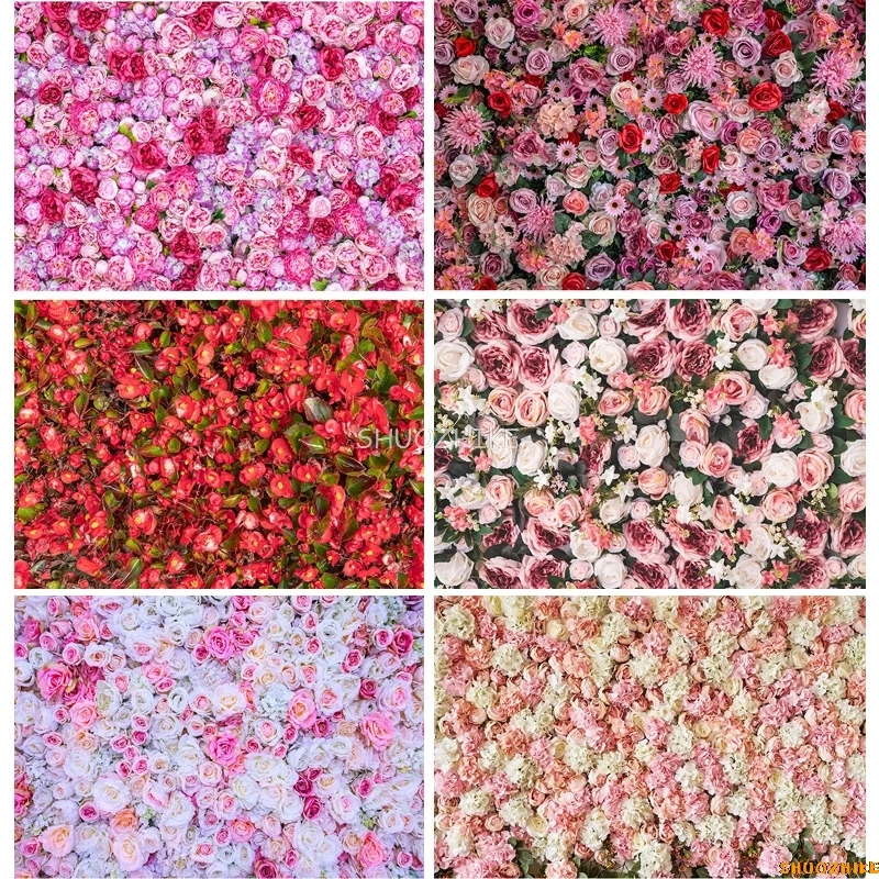 

SHUOZHIKE Happy Valentine's Day Photography Backdrops Romantic Flower Wall Roses Wedding Lover Photo Studio Background QM-02