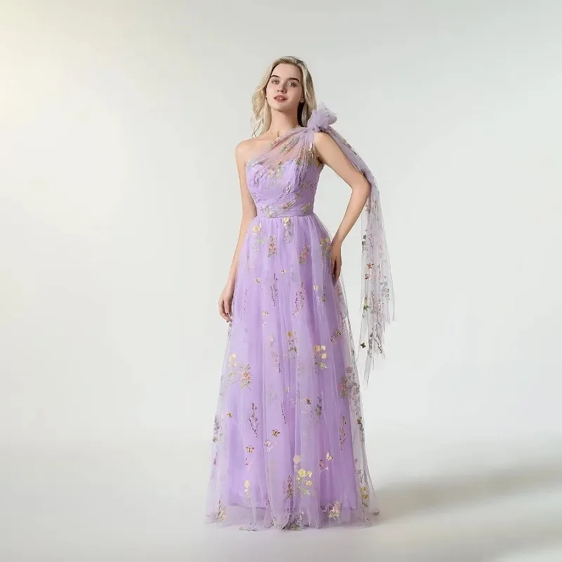 

European and American Purple Immortal Evening Dress Forest Series Long Shoulder Banquet Party Birthday Evening Dress 2026