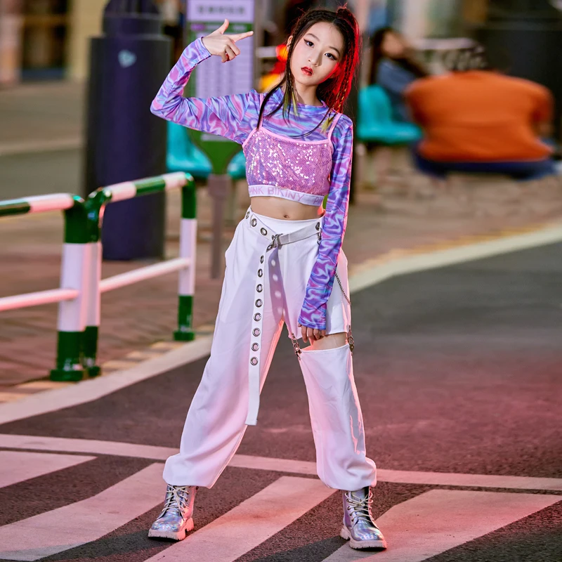 

Girls Sequins Hip Hop Dancing Clothes Kpop Jazz Dancewear Children Festival Clothing Fashion Catwalk Show Stage Outfit VDB5088
