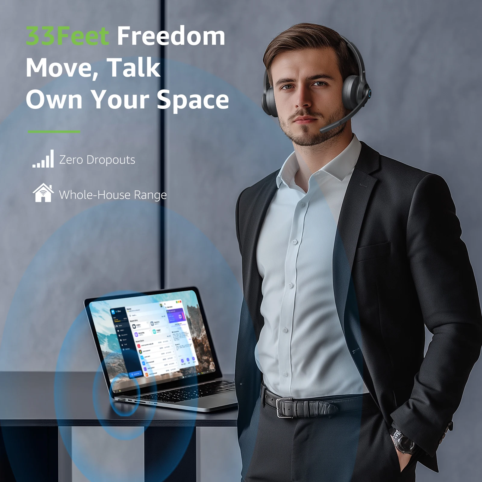 سماعة رأس لاسلكية لمركز الاتصال Acer HB02 مع ميكروفون للعمل 2.4G USB Dongle Bluetooth 5.3 سماعات مزدوجة الوضع ENC للمكالمات الواضحة #5