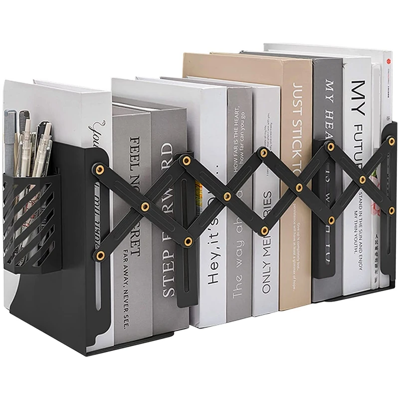 Adjustable Bookends For Heavy Book Expandable Book Organizer With Pen Holder For Office School Libraries