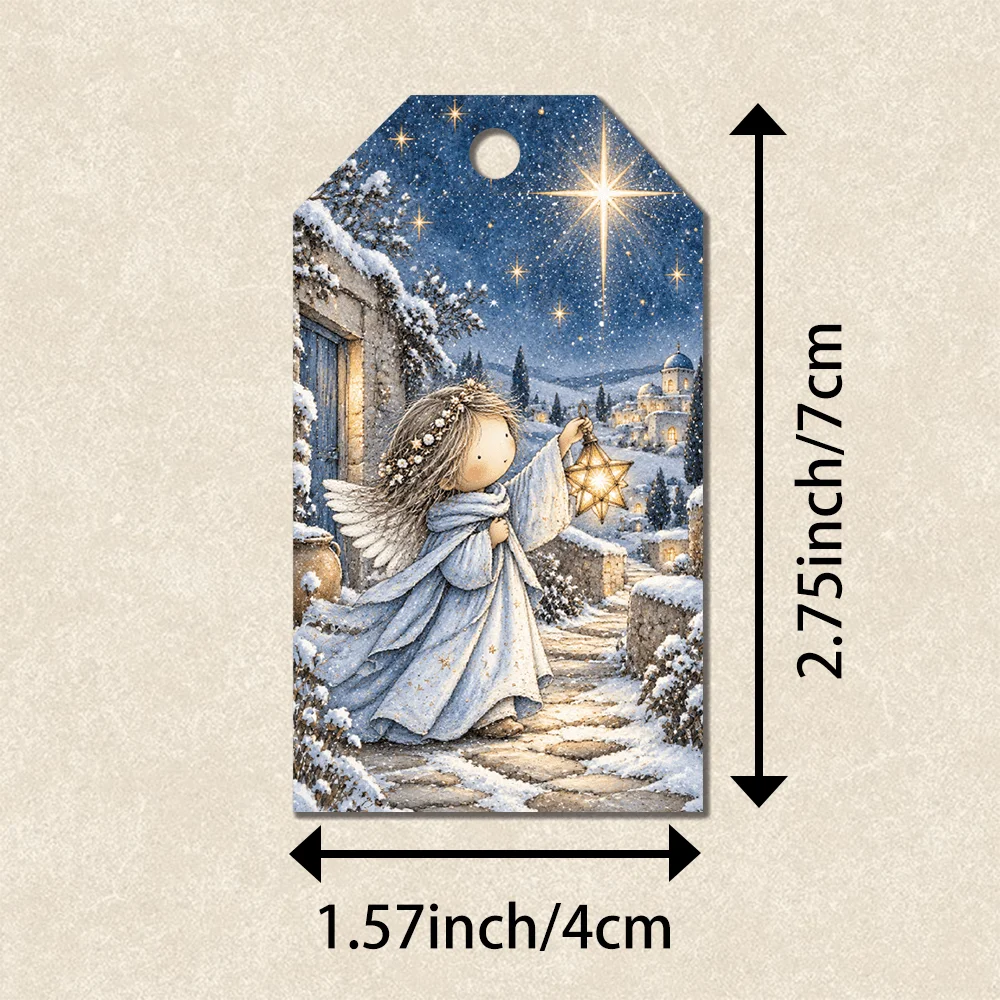 40pcs, Gift Tags, Vintage Blue Nativity Christmas, Hanging Paper Labels for Gift Wrapping, Holiday Party Decor with String