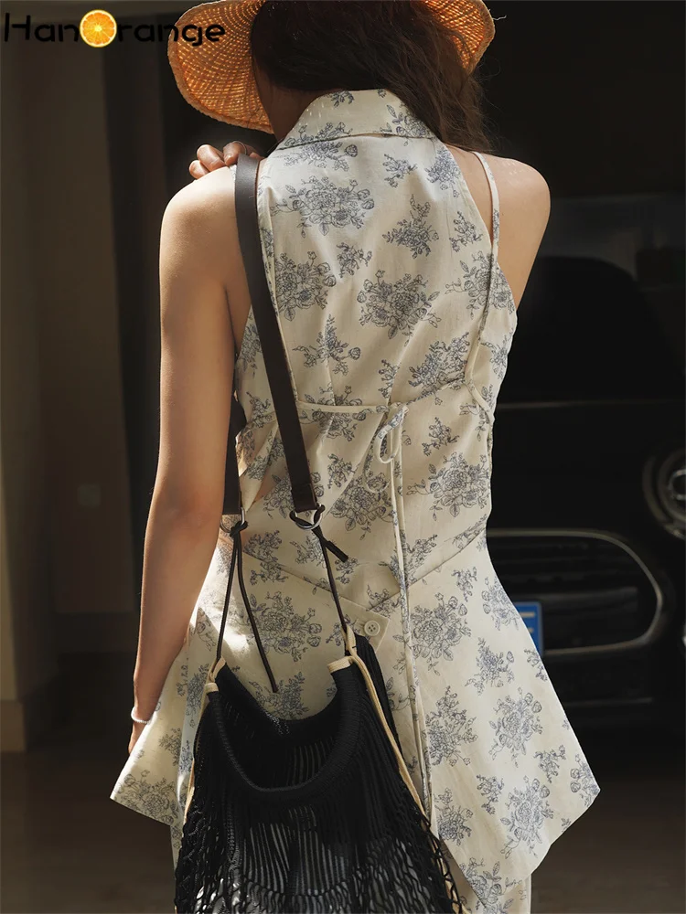 HanOrange 2026 Summer Fashion Plant Print Camis Women Micro A-line Lace Up Suspender Fashion Age Reducing Sleeveless Top