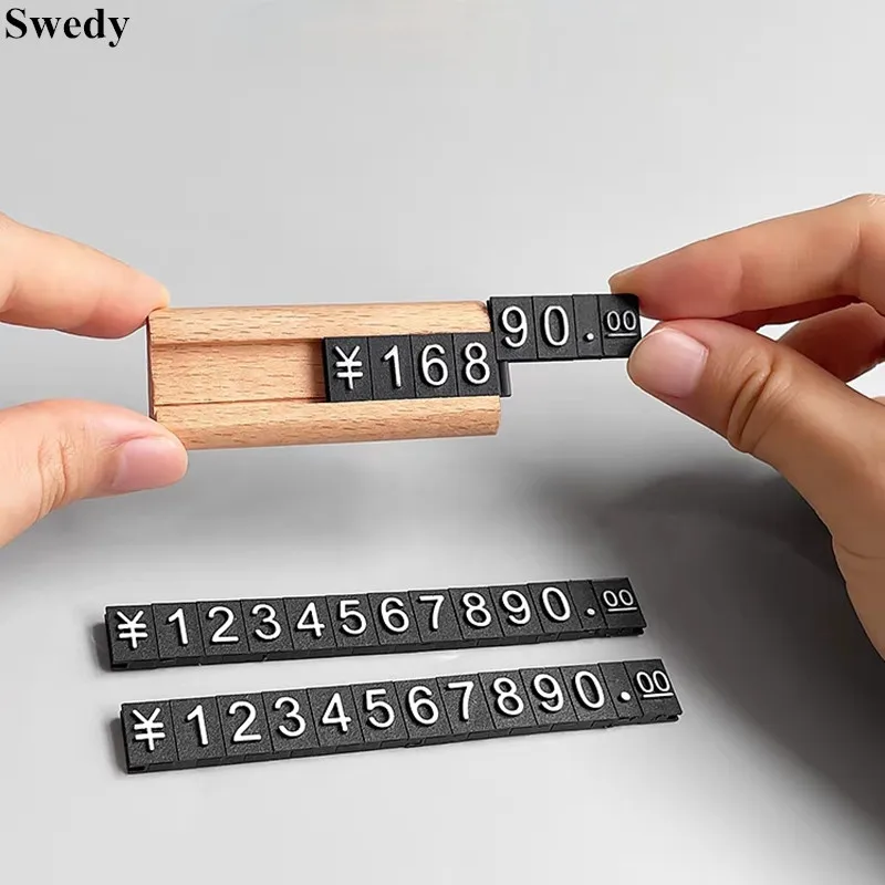 10 Sets Small Wood Price Label Sign Holder Display Stand Dollar Euro Jewelry Watch Adjustable Number Digital Price Cube Tags
