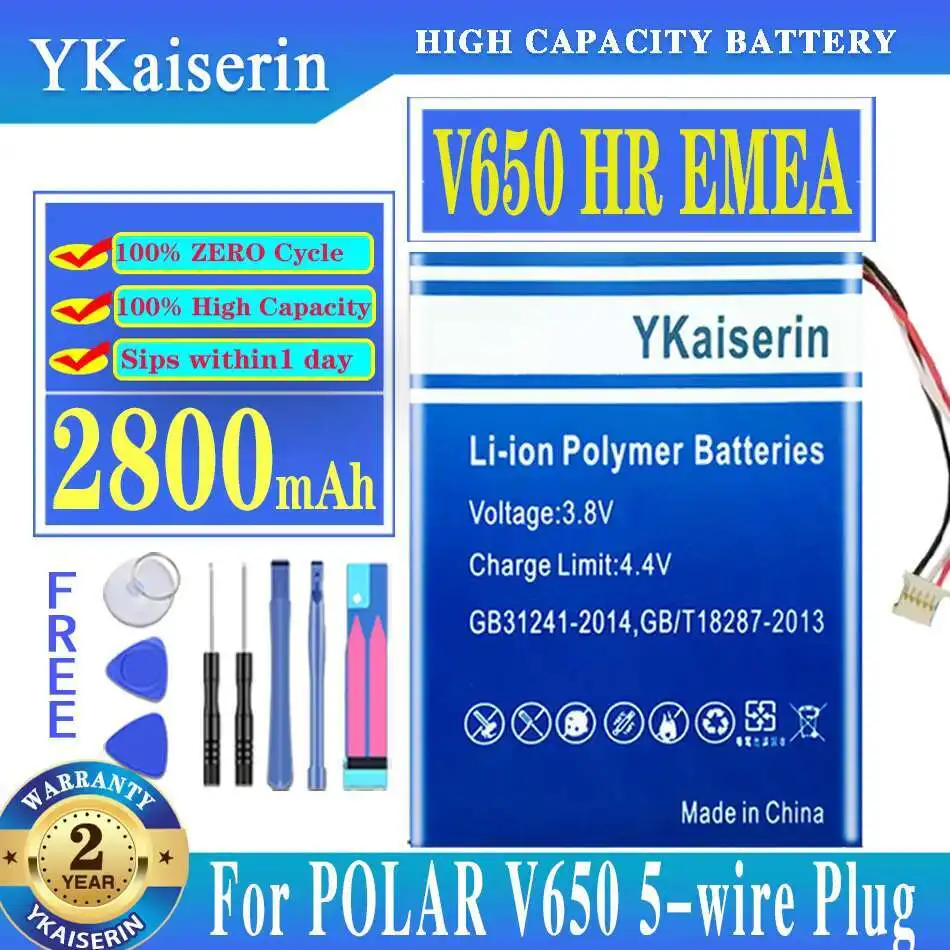 

Fast Charging High-Efficiency For Polar V650 5-Wire Plug HR Emea Long Cables 2800Mah Mobile Phone Battery