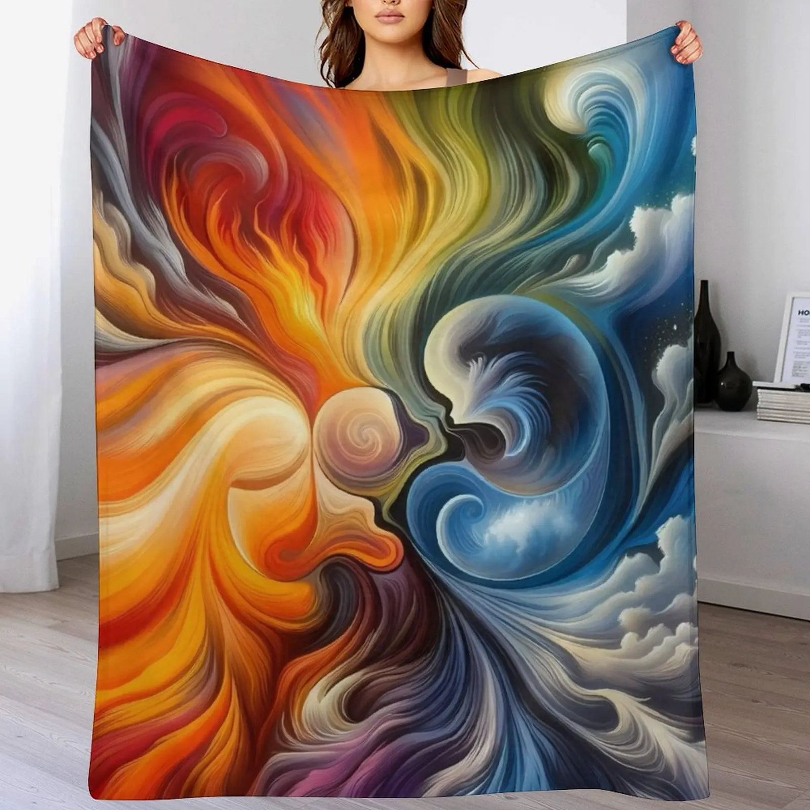 

Celestial Dance: The Harmony of Fire and Water Throw Blanket Soft Comfort Blanket for Reading Watching TV