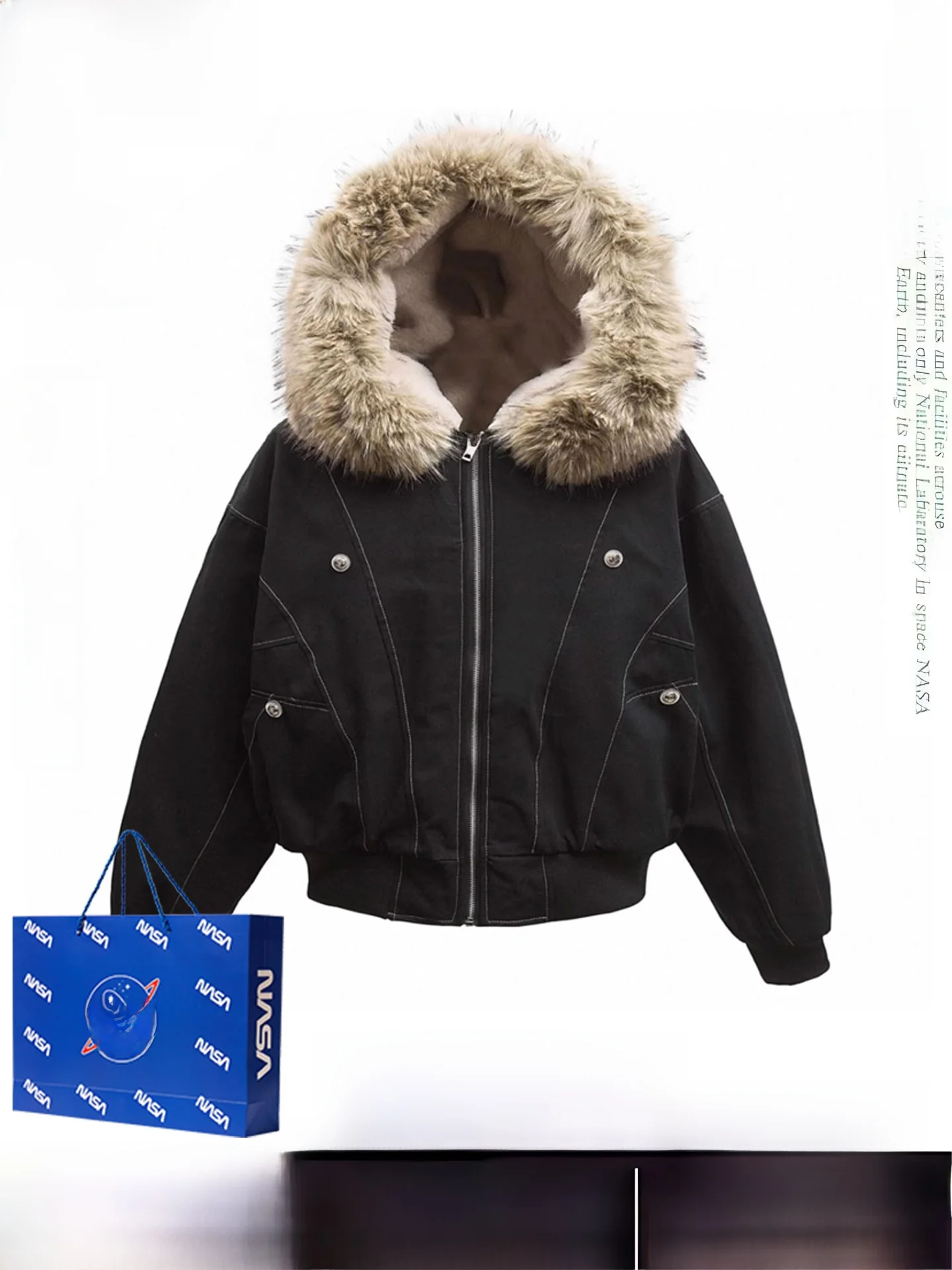 

Retro American Sle Women's Winter Jaet Thiened Fce Lined Cotton Parka Coat Korean Sle Loose Fit Long Sve Zipper